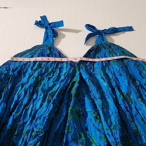 Women's Blue Textured Asymmetrical Wide Leg Shoulder Tie Pockets Jumpsuit Romper - Picture 10 of 14